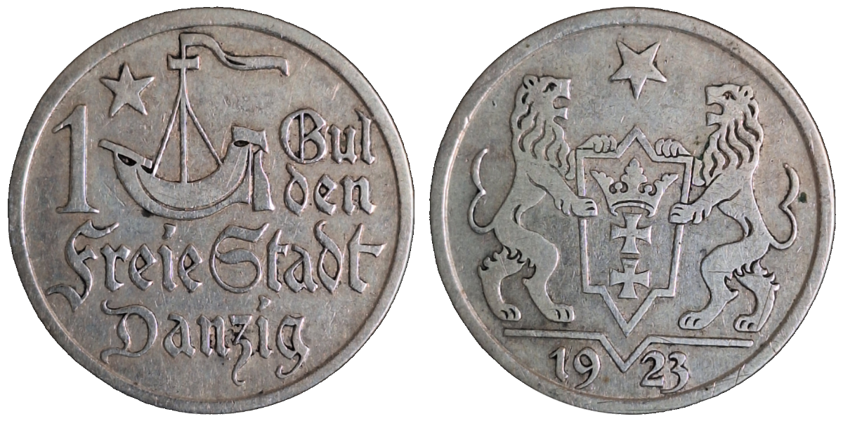 1 Gulden 1923 Danzig ss/vz JD 07 Wolne Miasto Gdansk