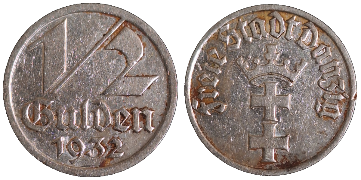 1/2 Gulden Danzig 1932 Wolne Miasto Gdansk JD14 ss