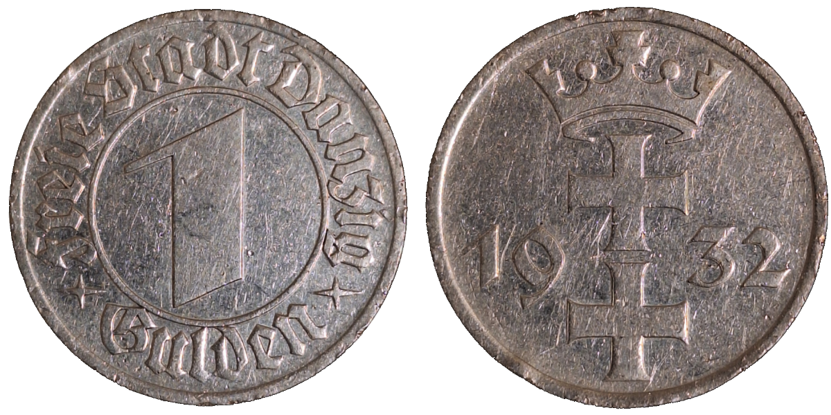1 Gulden Danzig 1932 sehr schön Gdansk mit kl. Randfehlern