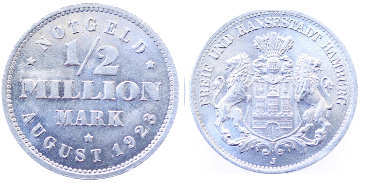 ½ Million Mark 1923 J Hamburg JN 34 fast prfr