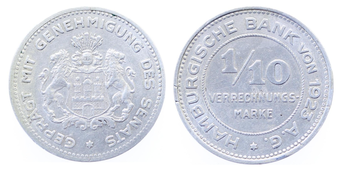1/10 Verrechnungsmarke Hamburg 1923 JN37 zaponiert