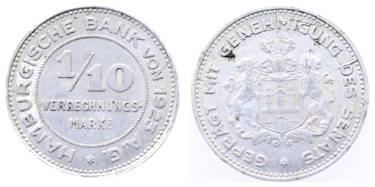 1/10 Verrechnungsmarke Hamburg 1923 JN37 ss/vz