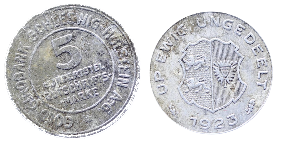 5 Hundertstel Gutschriftsmarke Schleswig-Holstein leichte Stempeldrehung