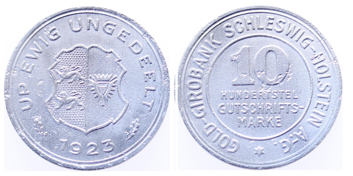 10 Hundertstel Gutschriftsmarke Schleswig-Holstein 1923 10/100
