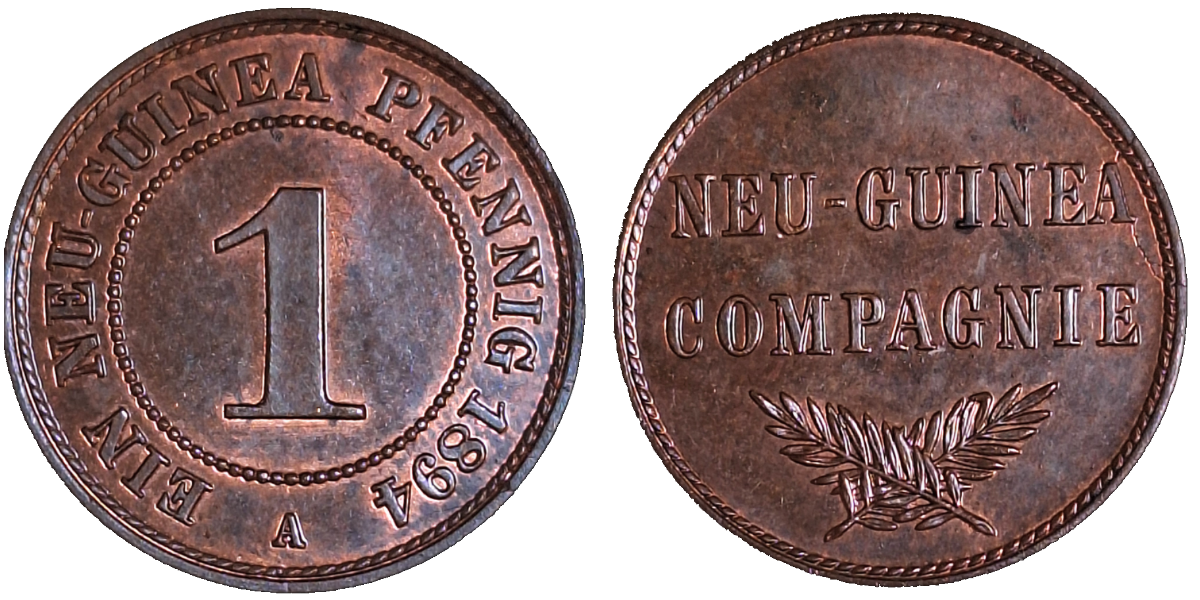 1 Pfennig Neu-Guinea 1894 A prfr/stgl TOP, fast Originalfarbe