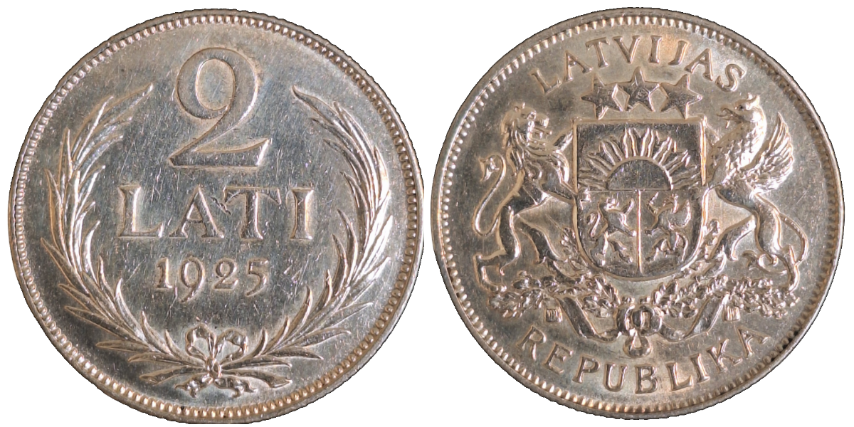 2 Lati Lettland Latvija Lettischer Lat 1925 Silber ss/vz
