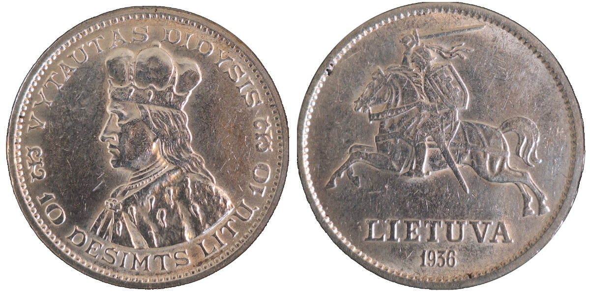 10 Desimts Litauische Litas 1936 Litauen, Silber KM# 83 gutes ss/vz