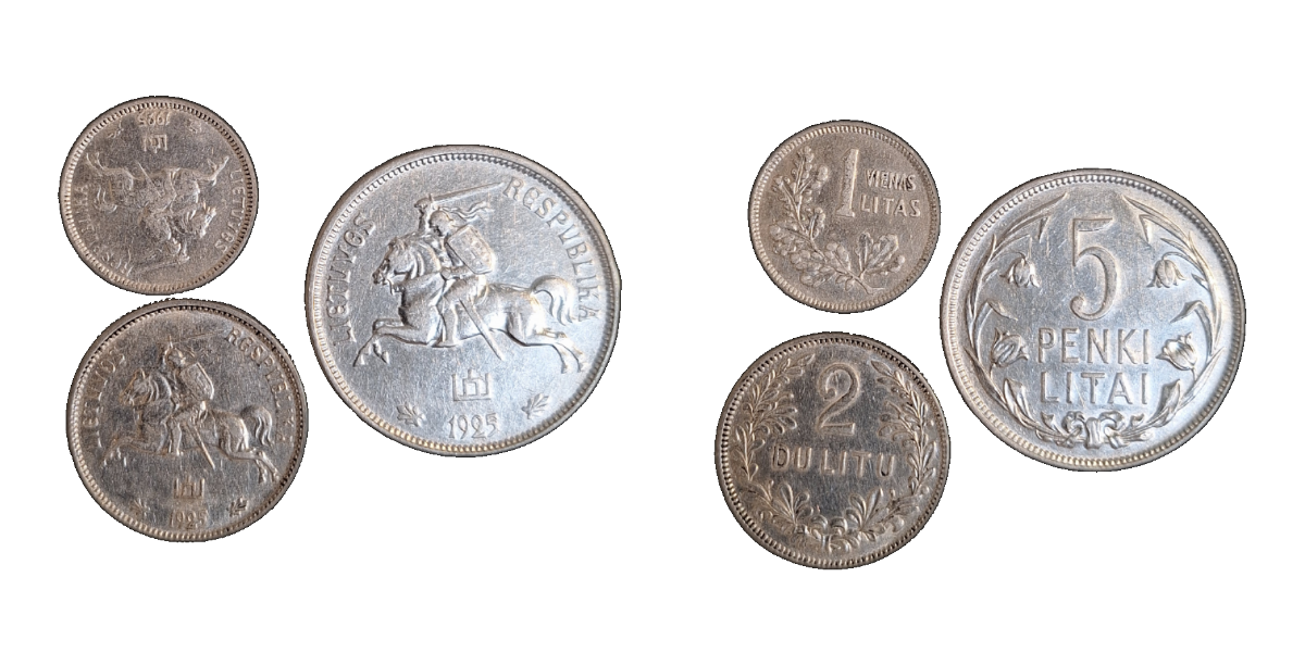Lot Litauen 1,2 und 5 Litas, Litu und Litai, ss/vz, Silber 1925