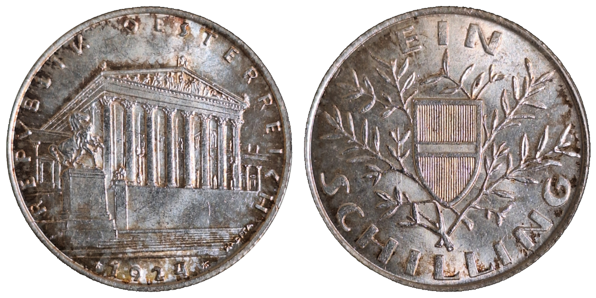 1 Schilling 1924, prfr. mit leichte beginnende Patina