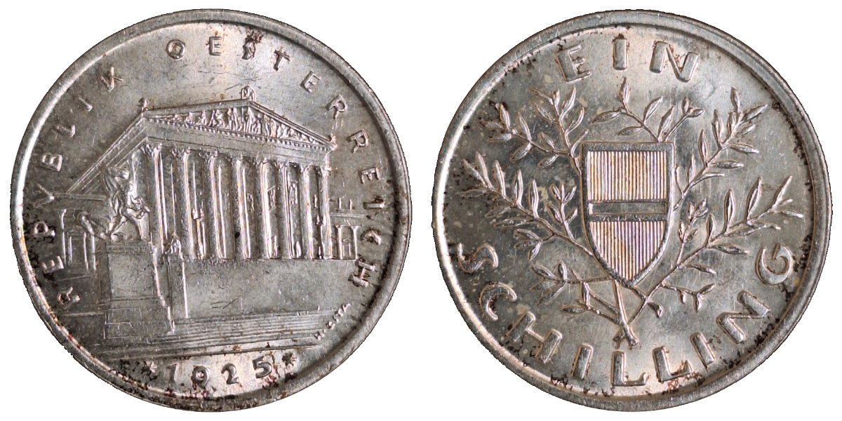 1 Schilling 1925 Österreichisches Parlamentsgebäude in Wien f.prfr/f.stgl.