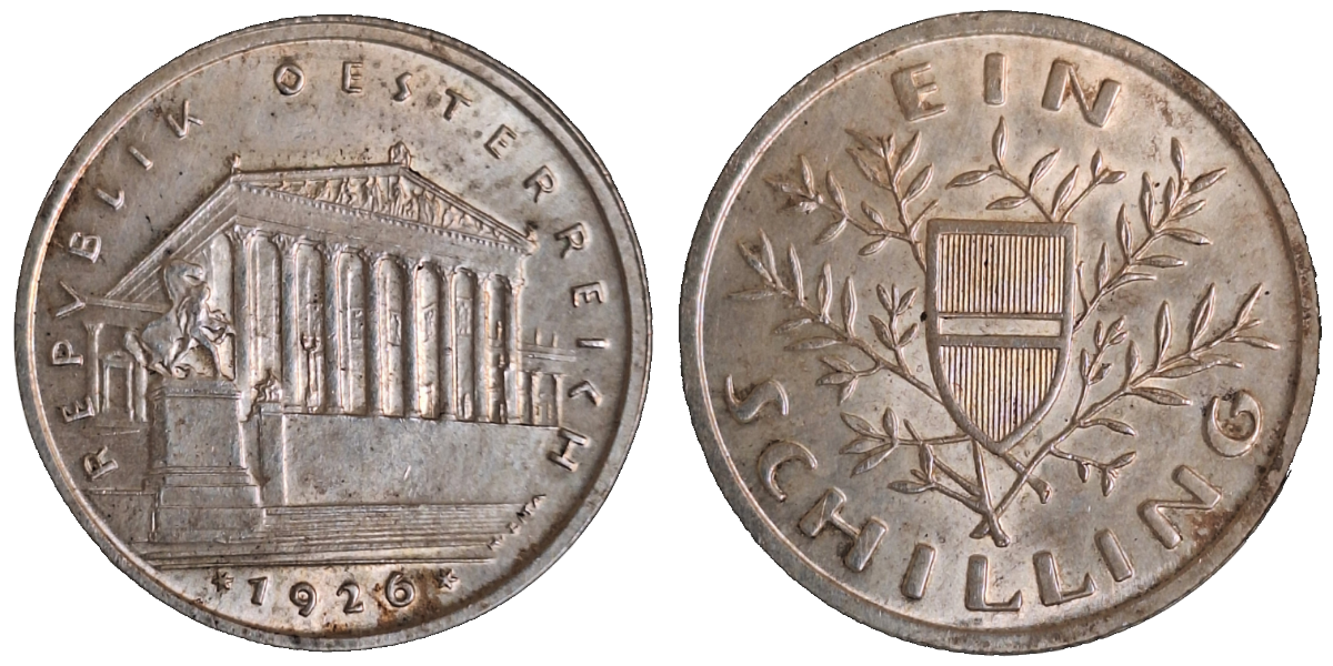 1 Schilling 1926, prfr. Parlamentsgebäude in Wien