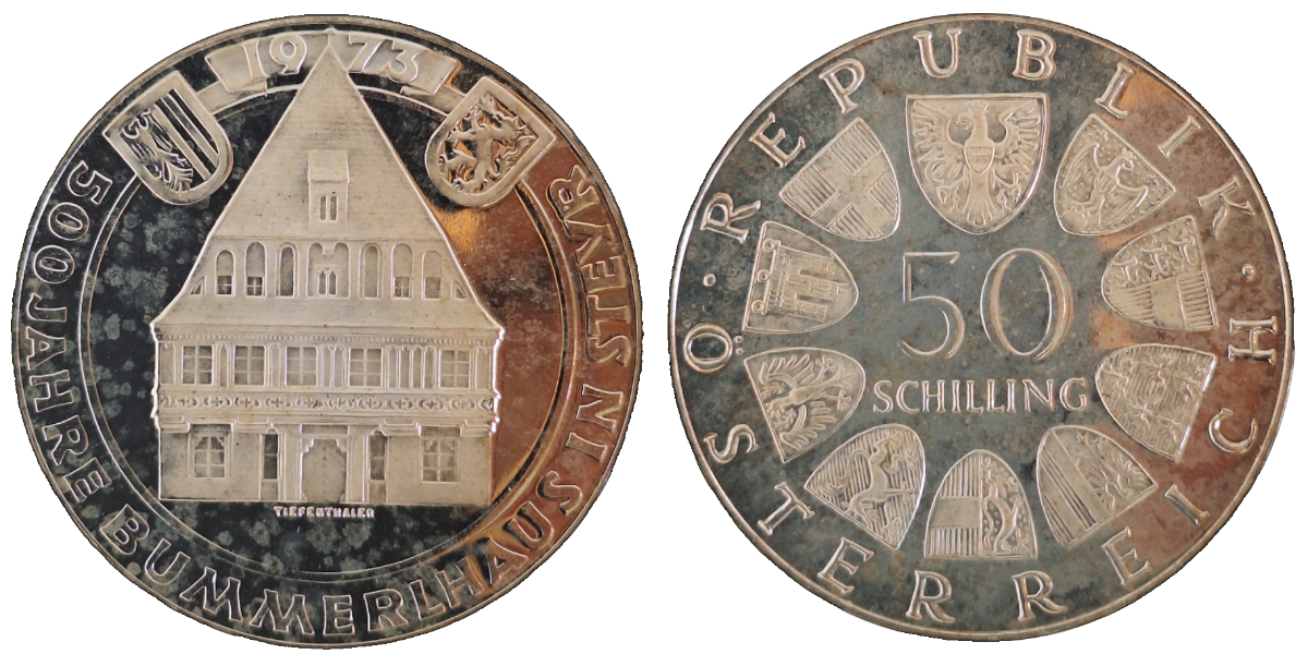 50 Schilling 1973 Bummerlhaus Polierte Platte ÖS KM# 2916