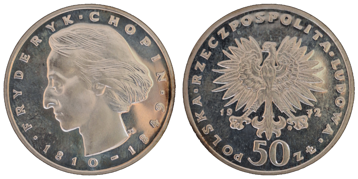 50 Zlotych 1972 Fryderyk Chopin, Polierte Platte Proof Y# 66