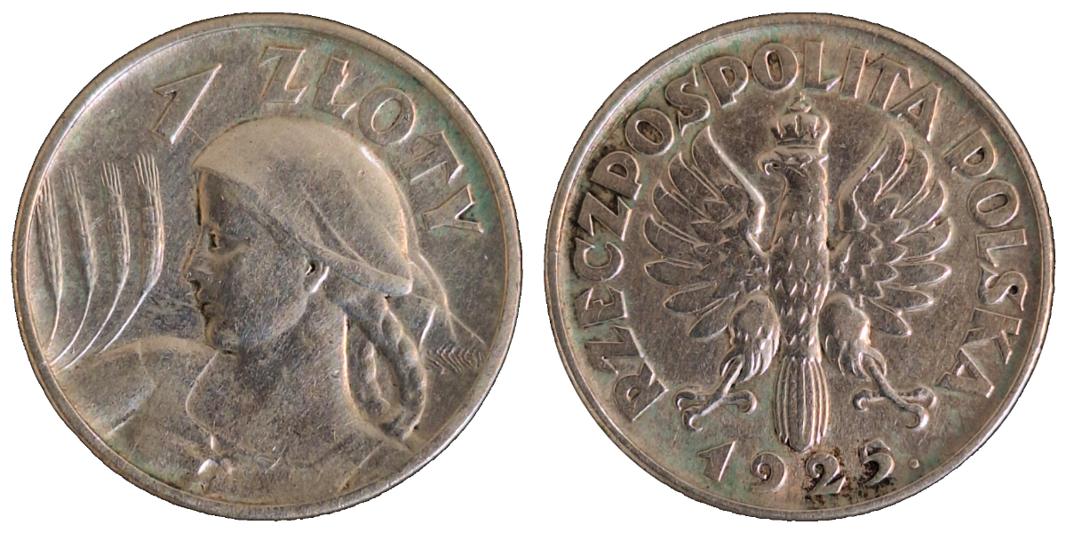 1 Zloty 1925, Ernterin, Frau mit Ähren (Zniwiarka) ss/vz Y# 15