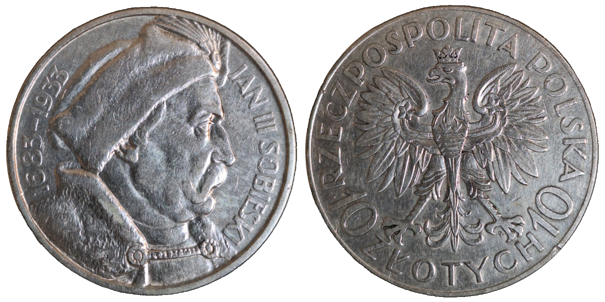 10 Zlotych 1933 Jan III Sobieski, Gedenkmünze Polen, ss/vz