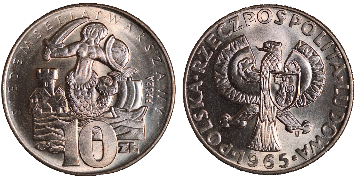 10 Zlotych 1965 700 Jahre Warschau Warszawa Probe Syrenka