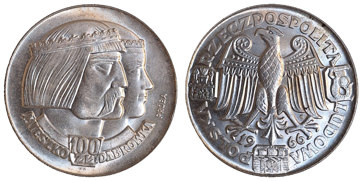 100 Zlotych Probe 1966 1000 Jahre Polen Mieszko i Dabrowka