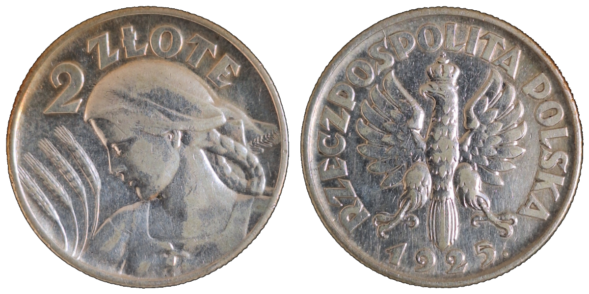 2 Zlote 1925 Frau mit Ähren (Zniwiarka) Y# 16 ss/vz
