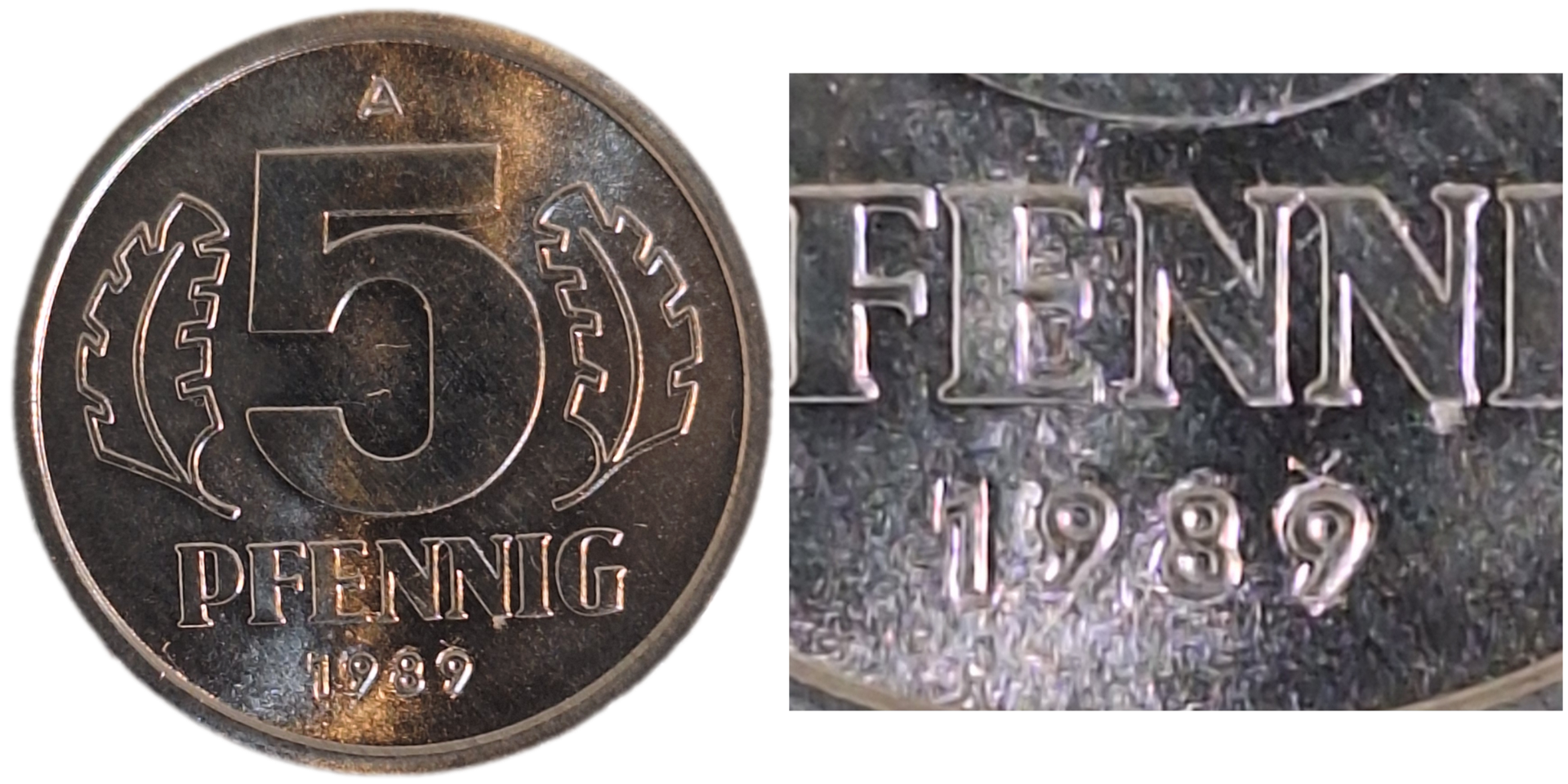 5 Pfennig DDR 89A Jahreszahl im Stempel geändert extrem selten