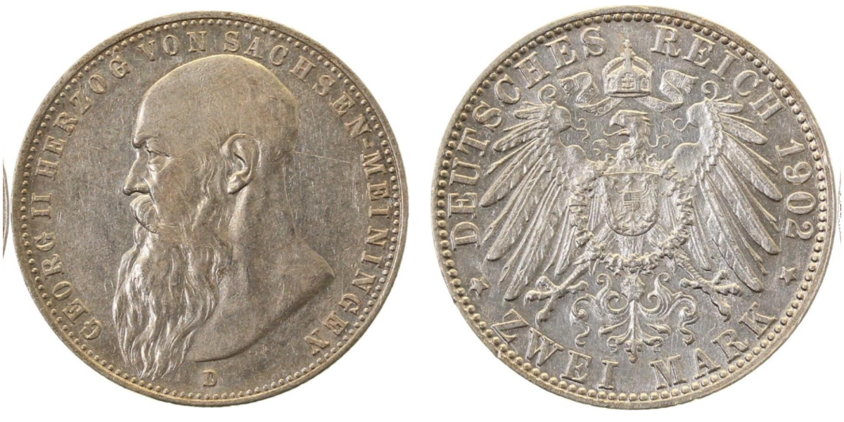 2 Mark Georg II Sachsen-Meiningen langer Bart J151a