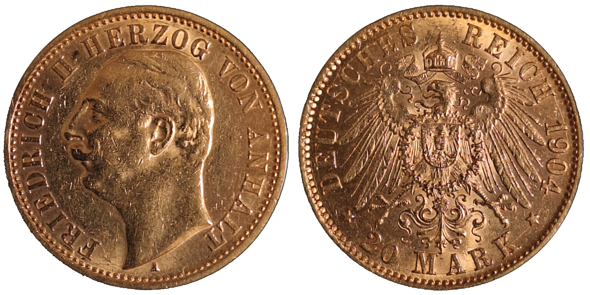 20 Mark Anhalt Friedr.II 1906 J f.vz