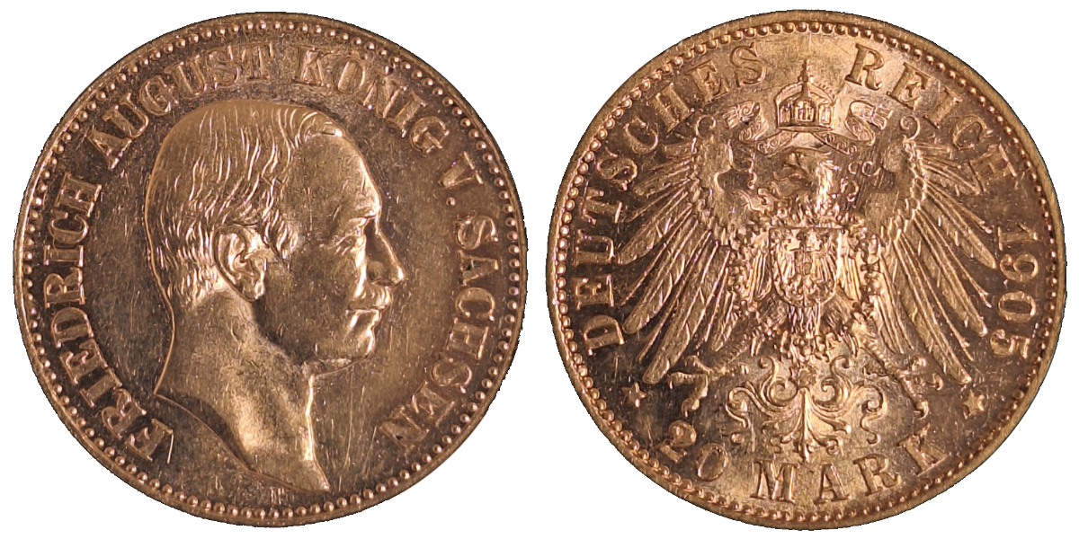 20 Mark Sachsen, Fr. August 1905E, Vorzüglich