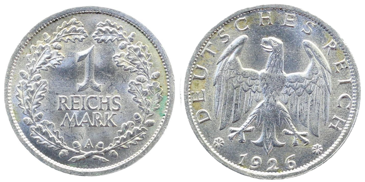 1 Reichsmark 1926 A prfr/st, TOP J319 Archiv Franquinet inkl. Expertise Z261019-S2