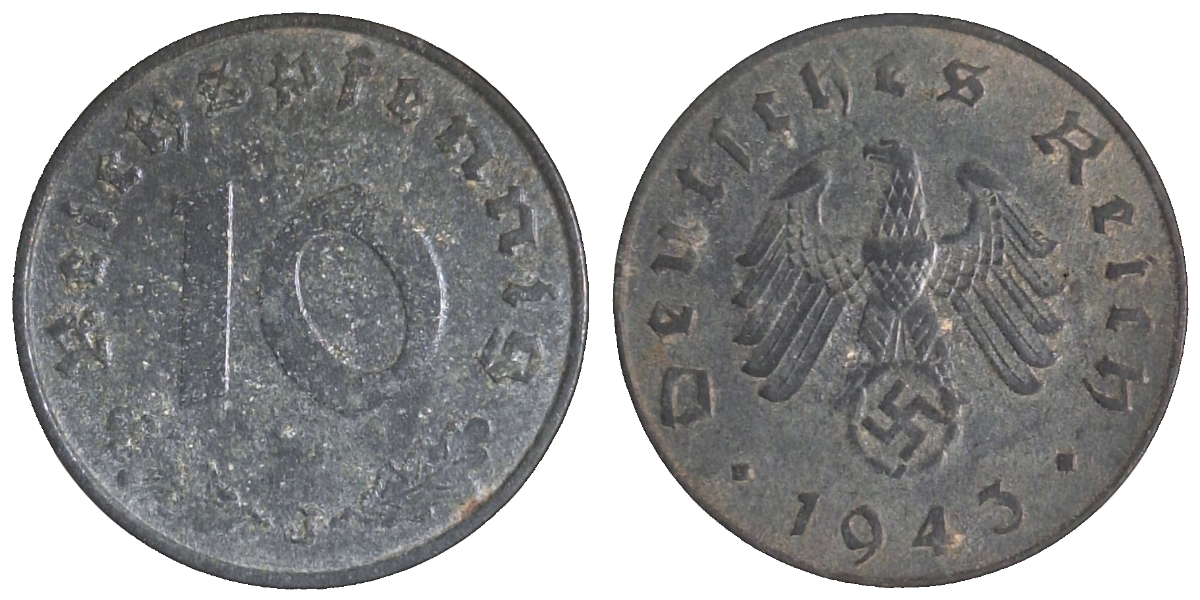 10 Pfennig 1943 J ss/vz selten Drittes Reich J 371