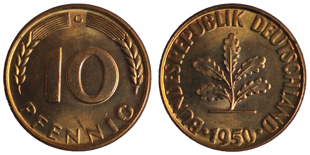 10 Pfennig 1950 G bfr/stgl J383