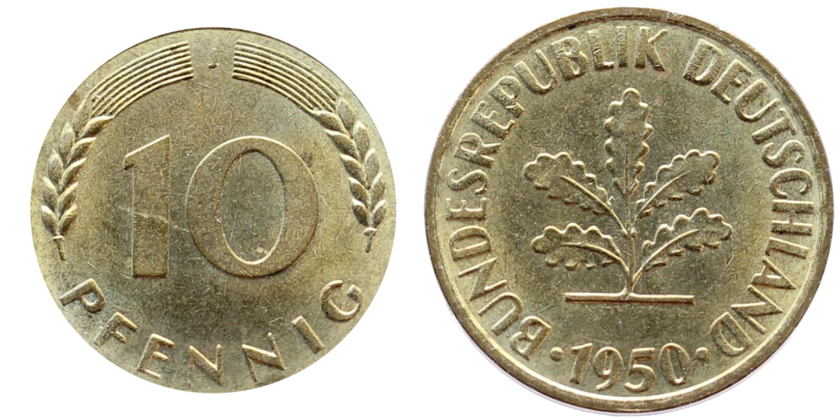 10 Pfennig 1950 J stgl J383 stgl 10 Pfennig