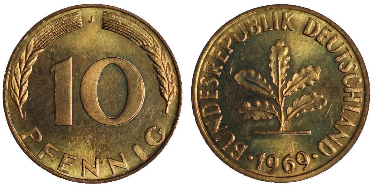 10 Pfennig 1969 J bfr/stgl J383 Erstabschlag EA