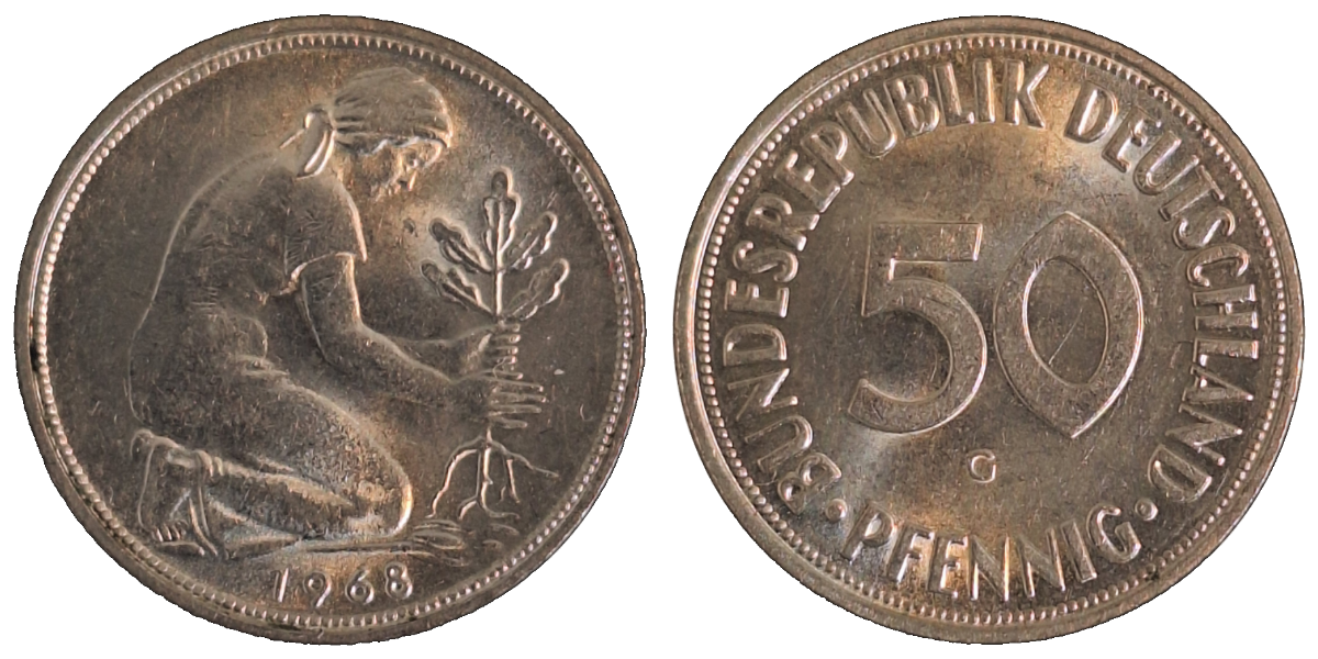 50 Pfennig 1968 D bfr/stgl, J384