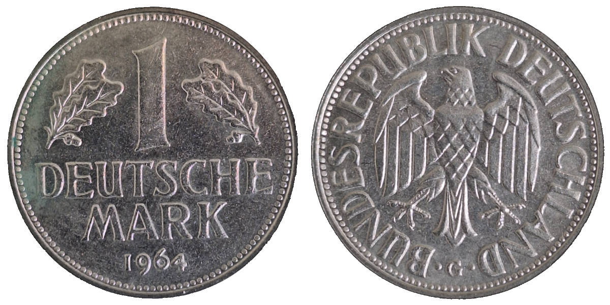 1 Deutsche Mark 1964 G, bfr. selten 1 DM