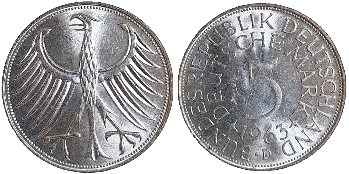 5 Deutsche Mark 1963 D vz/stgl DM