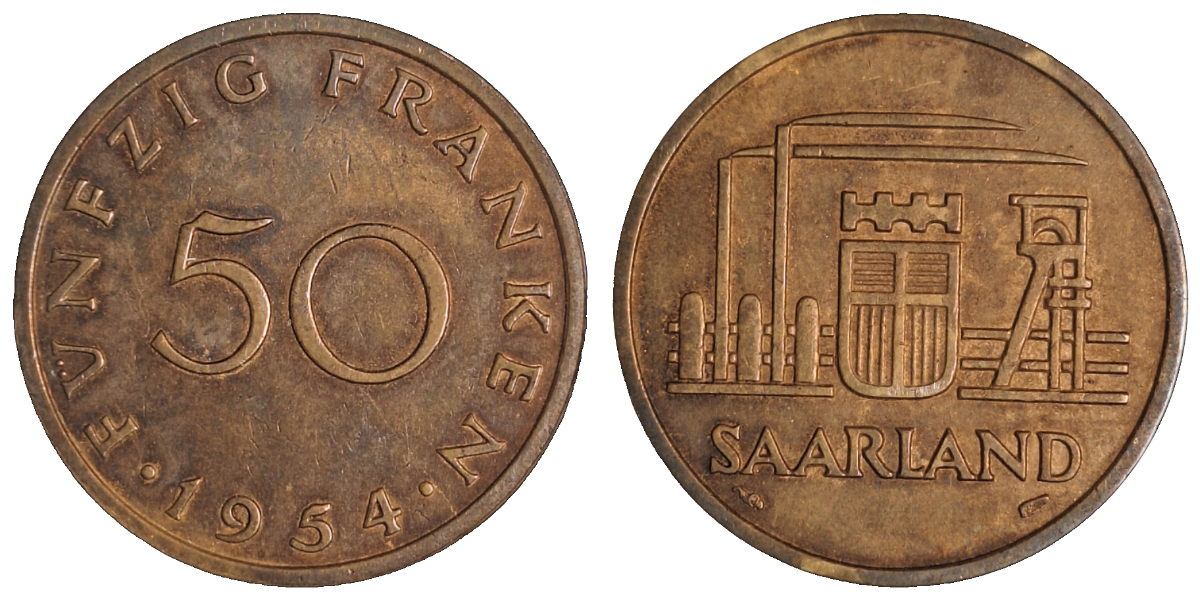 50 Franken Saarland 1954 JN 803 ss/vz