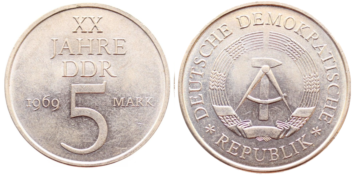5 Mark DDR 1969 leicht magnetisch prfr