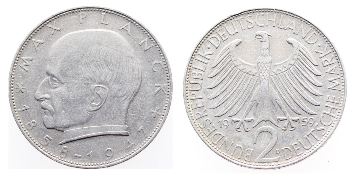 2 Deutsche Mark Max Planck 1959 D magnetisch J 392