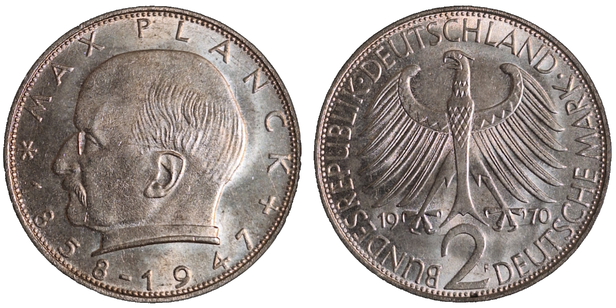 2 Deutsche Mark Max Planck 1970 F, magnetisch