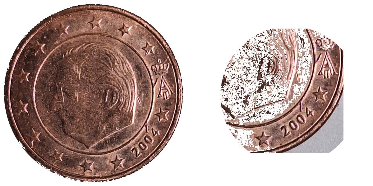 1 C 2004 Belgien Stempelriss sehr deutlich von "4" bis "Krone"
