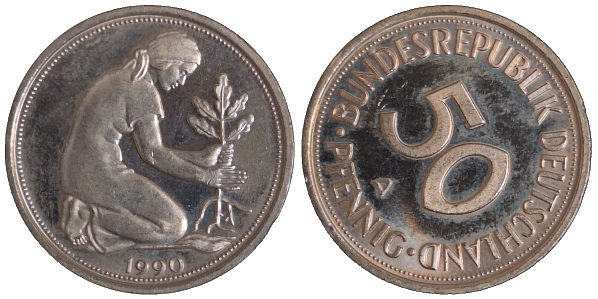 50 Pfennig 1990 A Stempeldrehung ca. 80°