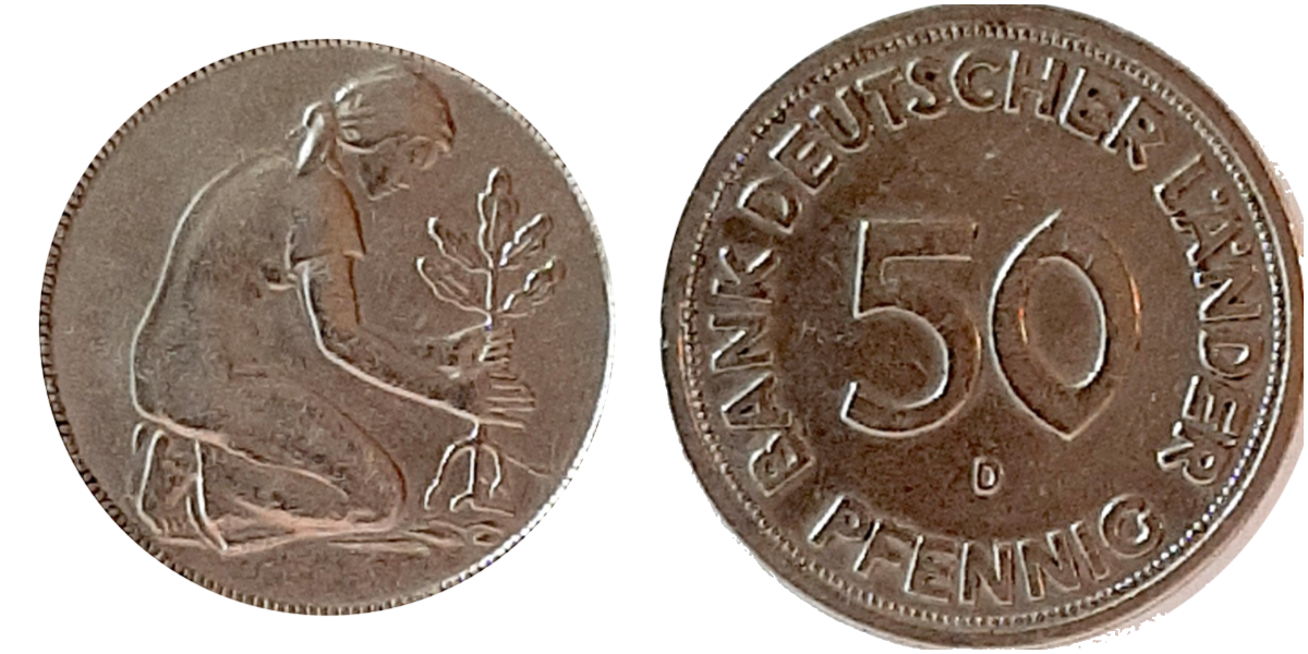 50 Pfennig BDL Fehlprägung Mzz D Jahreszahl fehlt ss
