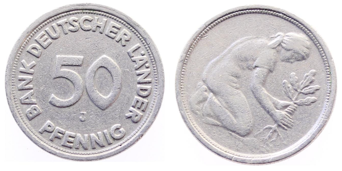 50 Pfennig ohne Jahreszahl BDL Fehlprägung leichte Stempeldrehung