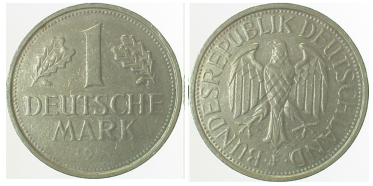 1 DM Fehlprägung ohne Jahreszahl Münzzeichen F ss/vz J385