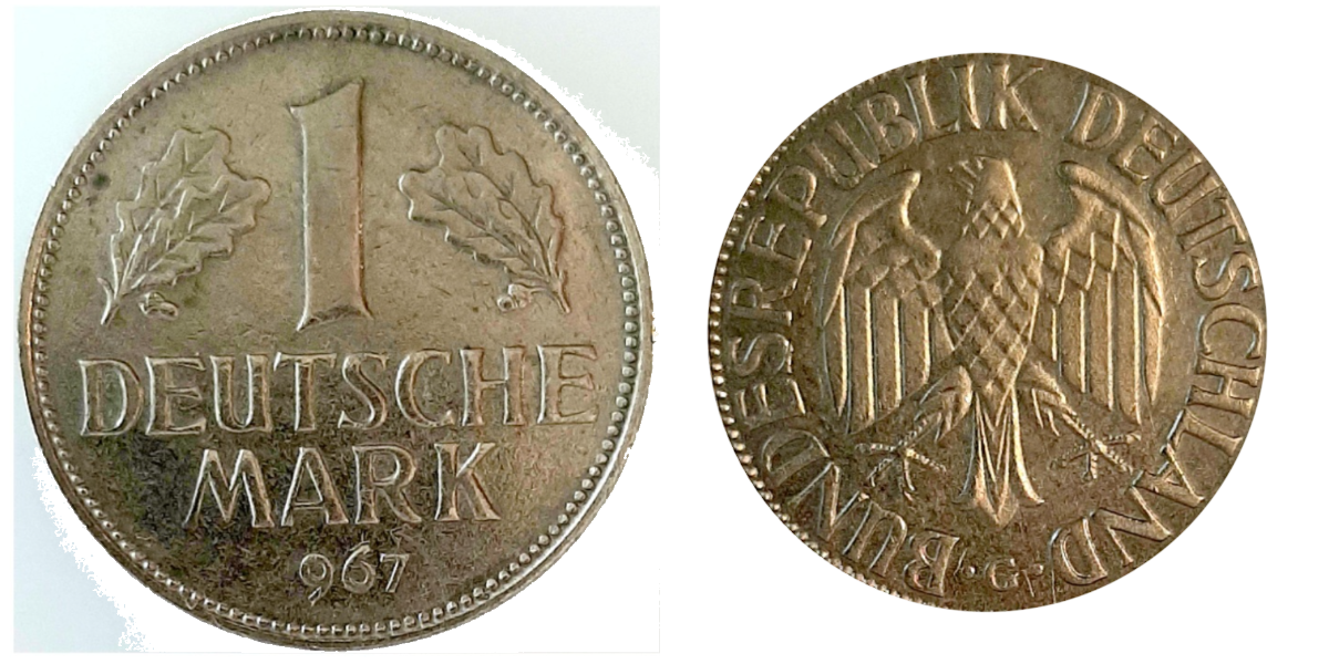 1 Deutsche Mark Fehlprägung Jahreszahl unkomplett geprägt -967 ss/vz, selten i.d. Erhaltung Mzz. G
