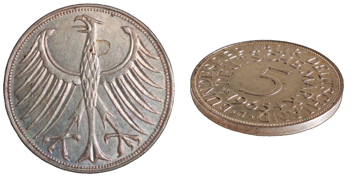 5 DM 1965 J ohne Randinschrift ss/vz, glatter Rand, sehr selten
