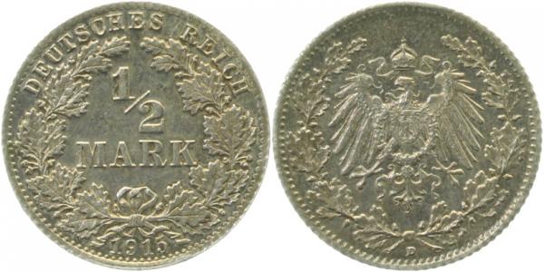 1/2 Mark 1915 A Deutsches Reich vz/stgl PP-ähnlich J 016