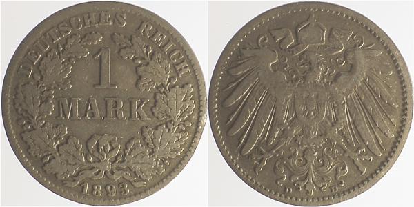 1 Mark 1893 D Kaiserreich J 017 ss-