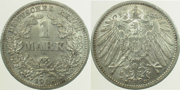 1 Mark 1905 D J 017 ss/vz Deutsches Reich