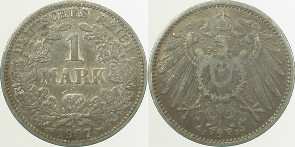 1 Mark 1907 J ss+ J 017 Deutsches Reich