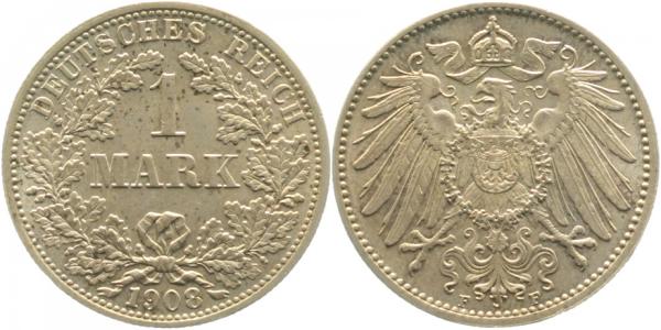 1 Mark 1908 F vz+ Deutsches Reich J 017